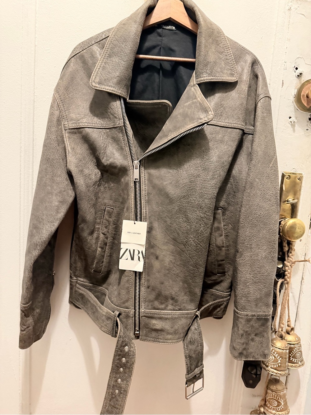 Zara Taupe Suede Asymmetrical Biker Jacket